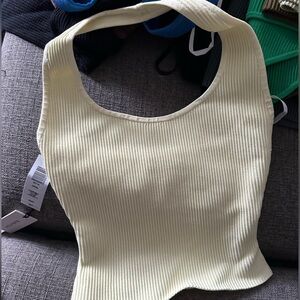 Aritzia babaton opal halter sculpt knit top in yellow size xs. NWT.